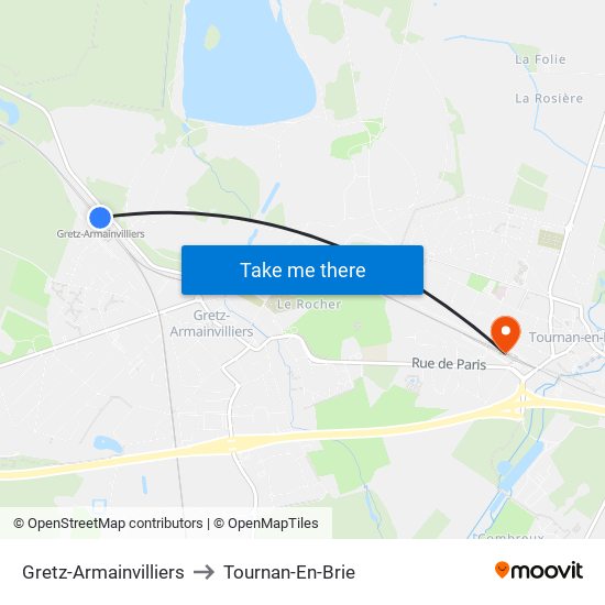 Gretz-Armainvilliers to Tournan-En-Brie map