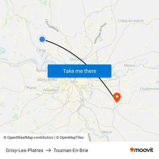 Grisy-Les-Platres to Tournan-En-Brie map