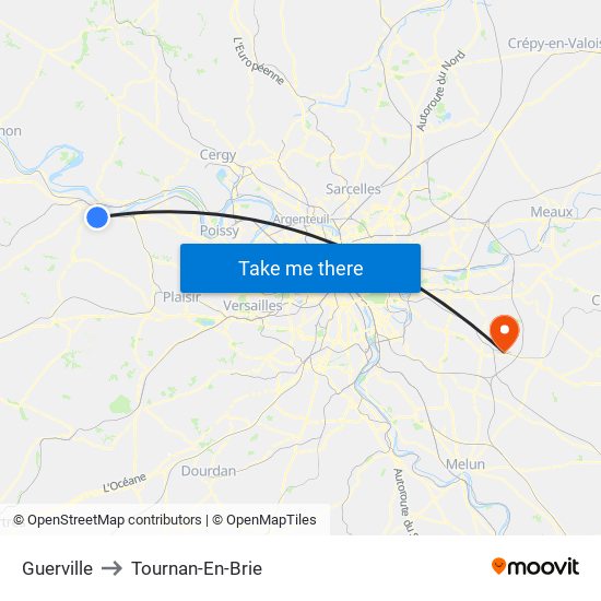 Guerville to Tournan-En-Brie map