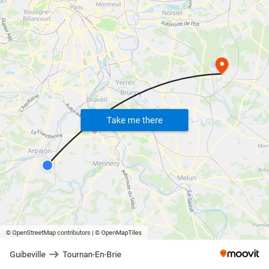 Guibeville to Tournan-En-Brie map