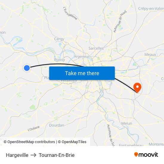 Hargeville to Tournan-En-Brie map