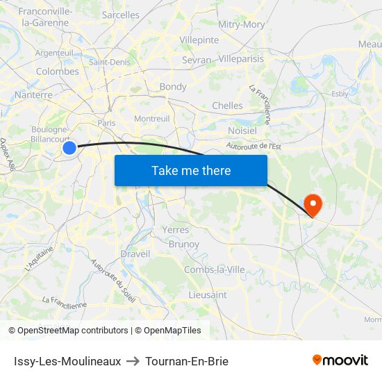 Issy-Les-Moulineaux to Tournan-En-Brie map