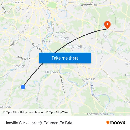 Janville-Sur-Juine to Tournan-En-Brie map