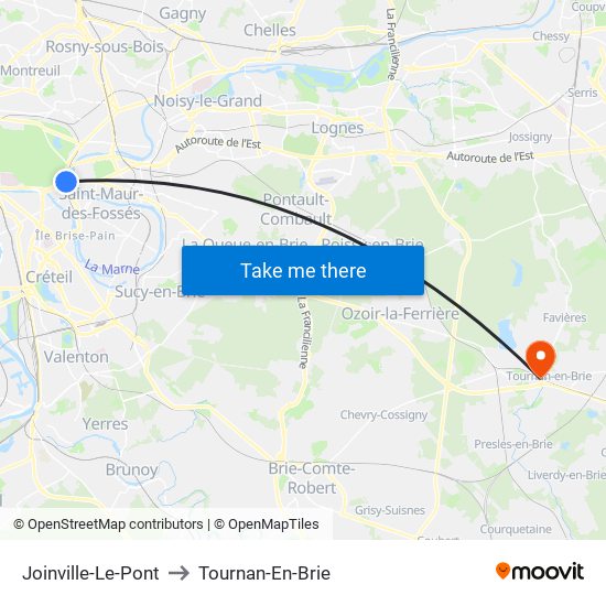Joinville-Le-Pont to Tournan-En-Brie map