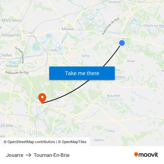 Jouarre to Tournan-En-Brie map