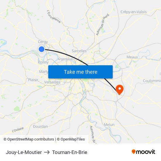 Jouy-Le-Moutier to Tournan-En-Brie map