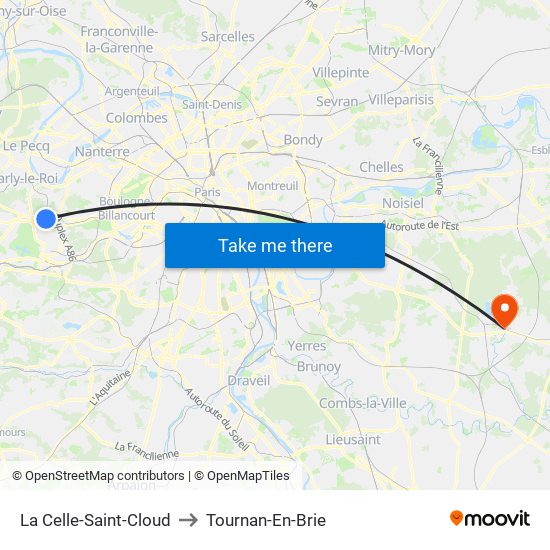 La Celle-Saint-Cloud to Tournan-En-Brie map