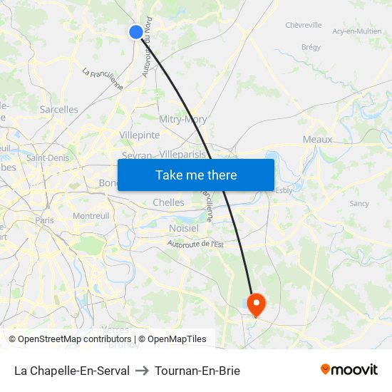 La Chapelle-En-Serval to Tournan-En-Brie map