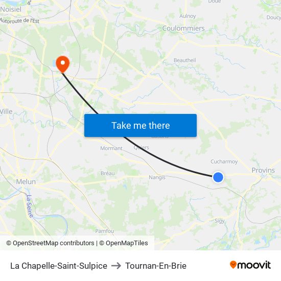 La Chapelle-Saint-Sulpice to Tournan-En-Brie map