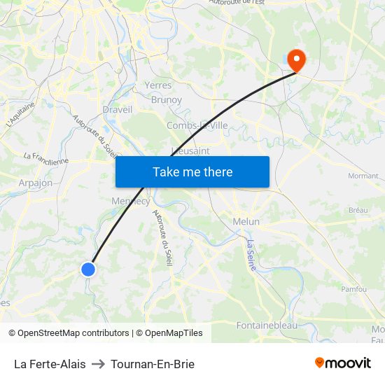 La Ferte-Alais to Tournan-En-Brie map