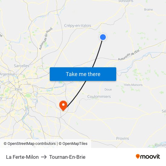 La Ferte-Milon to Tournan-En-Brie map