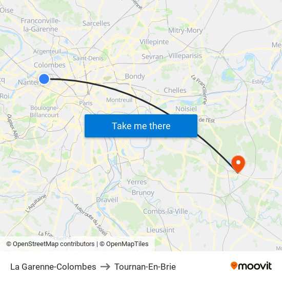 La Garenne-Colombes to Tournan-En-Brie map