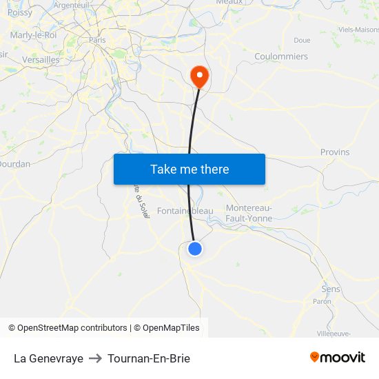 La Genevraye to Tournan-En-Brie map