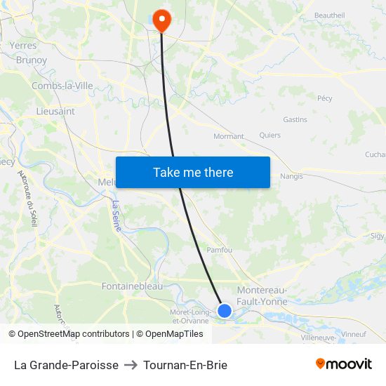 La Grande-Paroisse to Tournan-En-Brie map