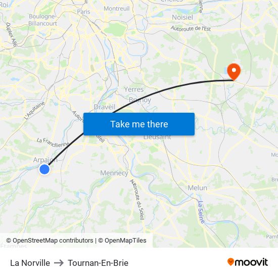 La Norville to Tournan-En-Brie map