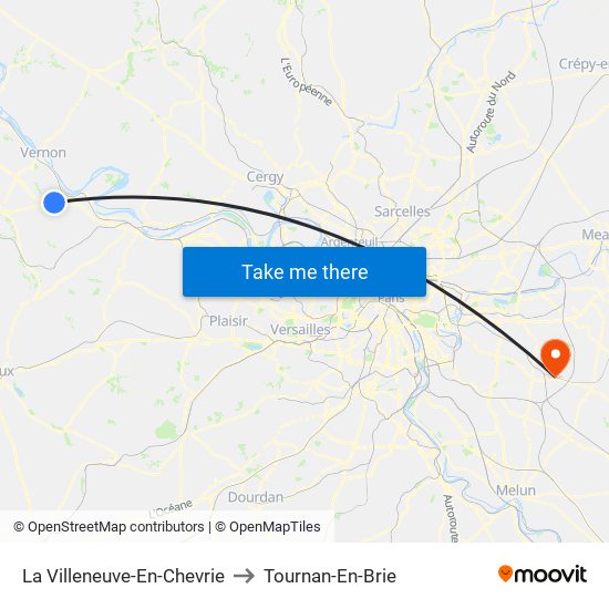 La Villeneuve-En-Chevrie to Tournan-En-Brie map