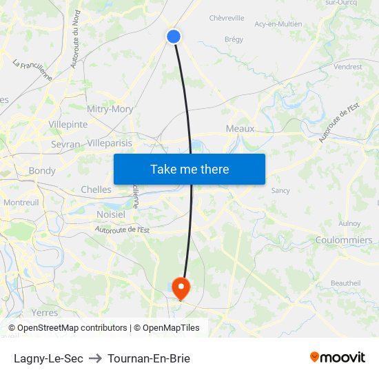 Lagny-Le-Sec to Tournan-En-Brie map