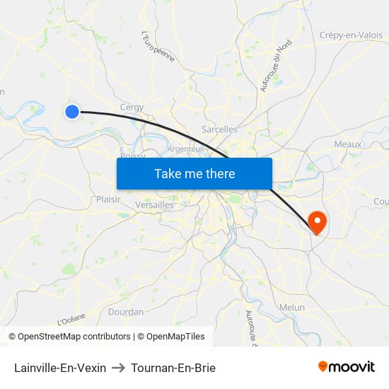 Lainville-En-Vexin to Tournan-En-Brie map