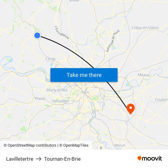 Lavilletertre to Tournan-En-Brie map