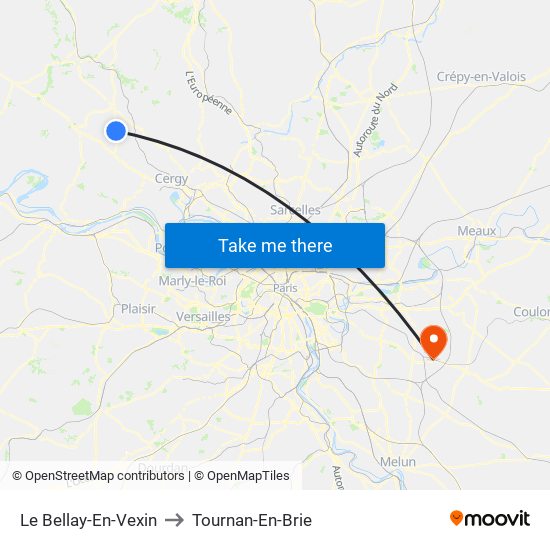 Le Bellay-En-Vexin to Tournan-En-Brie map