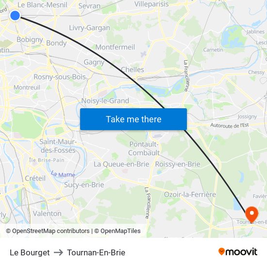 Le Bourget to Tournan-En-Brie map