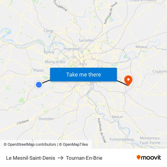 Le Mesnil-Saint-Denis to Tournan-En-Brie map