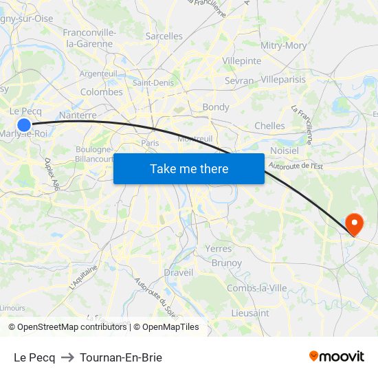 Le Pecq to Tournan-En-Brie map