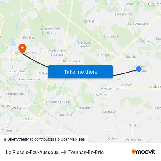 Le Plessis-Feu-Aussoux to Tournan-En-Brie map