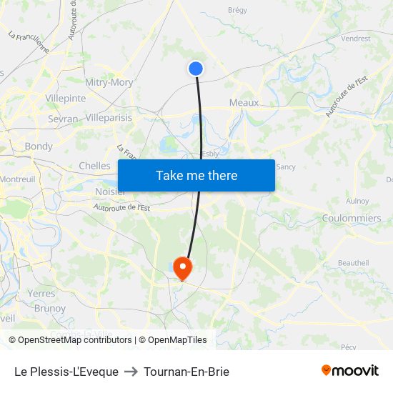 Le Plessis-L'Eveque to Tournan-En-Brie map