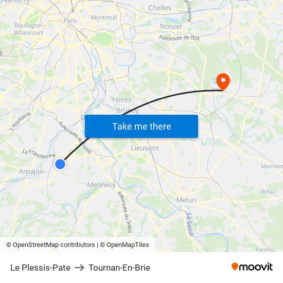 Le Plessis-Pate to Tournan-En-Brie map