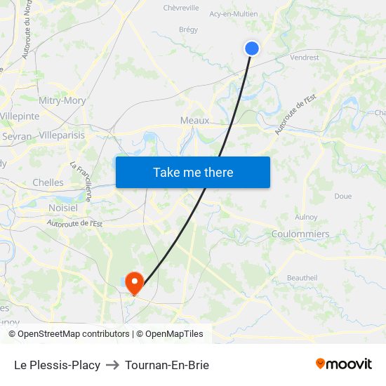 Le Plessis-Placy to Tournan-En-Brie map