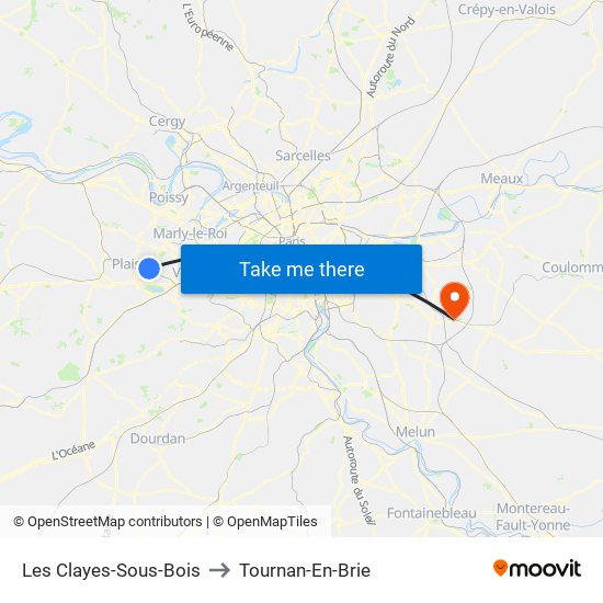 Les Clayes-Sous-Bois to Tournan-En-Brie map