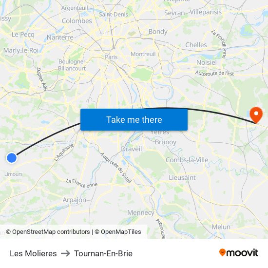 Les Molieres to Tournan-En-Brie map