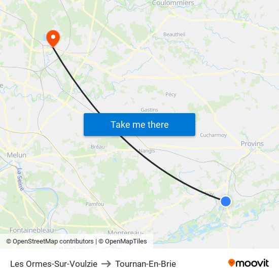 Les Ormes-Sur-Voulzie to Tournan-En-Brie map