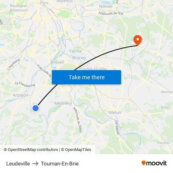 Leudeville to Tournan-En-Brie map