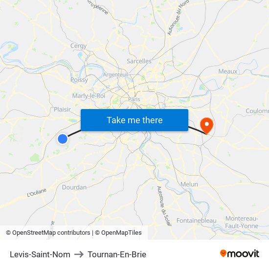 Levis-Saint-Nom to Tournan-En-Brie map