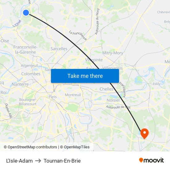 L'Isle-Adam to Tournan-En-Brie map