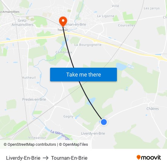 Liverdy-En-Brie to Tournan-En-Brie map