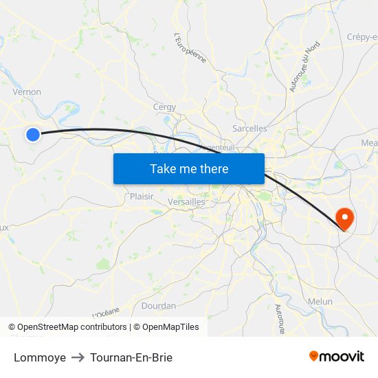 Lommoye to Tournan-En-Brie map