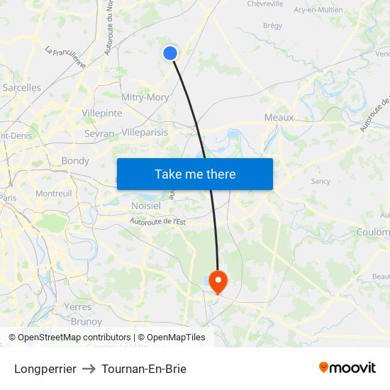 Longperrier to Tournan-En-Brie map