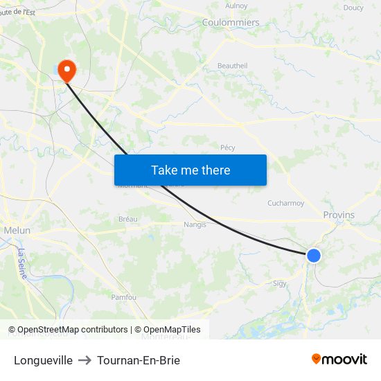 Longueville to Tournan-En-Brie map