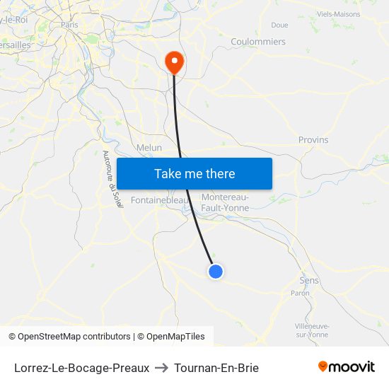 Lorrez-Le-Bocage-Preaux to Tournan-En-Brie map