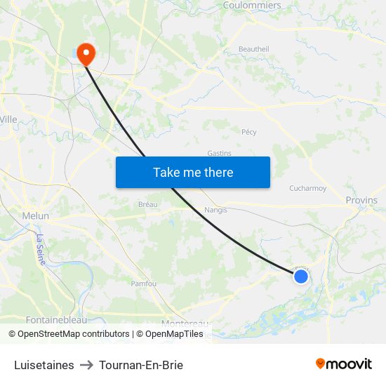 Luisetaines to Tournan-En-Brie map