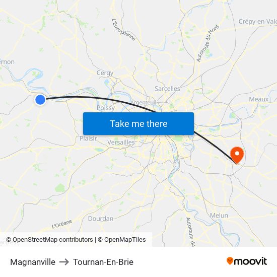Magnanville to Tournan-En-Brie map