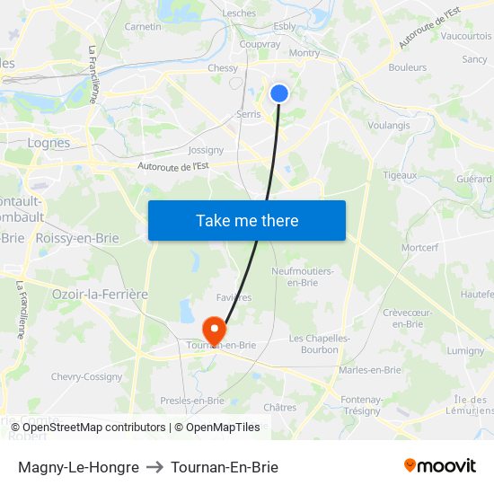 Magny-Le-Hongre to Tournan-En-Brie map