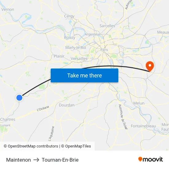 Maintenon to Tournan-En-Brie map