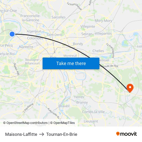 Maisons-Laffitte to Tournan-En-Brie map