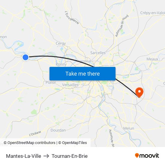 Mantes-La-Ville to Tournan-En-Brie map