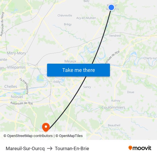 Mareuil-Sur-Ourcq to Tournan-En-Brie map