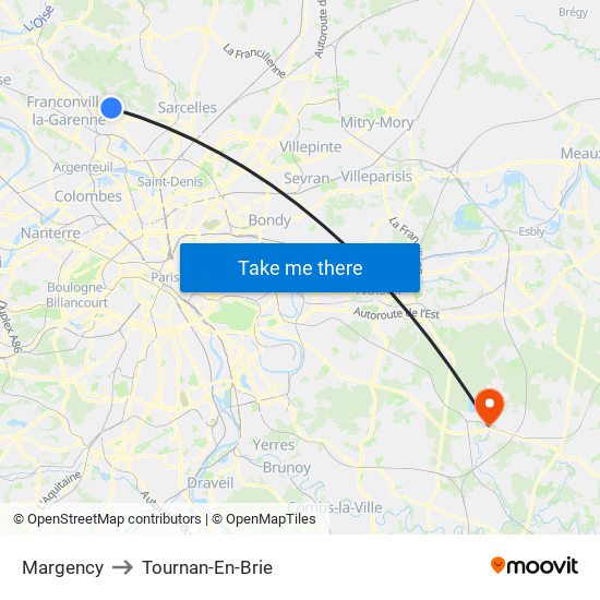 Margency to Tournan-En-Brie map